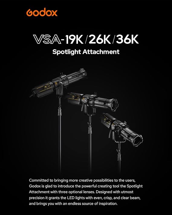 Godox VSA-19K Optical Snoot Projector Attachment with 19 Projection Lens, Spotlight Modifier for Bowens Mount LED Light, Compatible with Godox SL100Bi, LA200Bi, SL300III, Aputure Amaran, NEEWER FS230