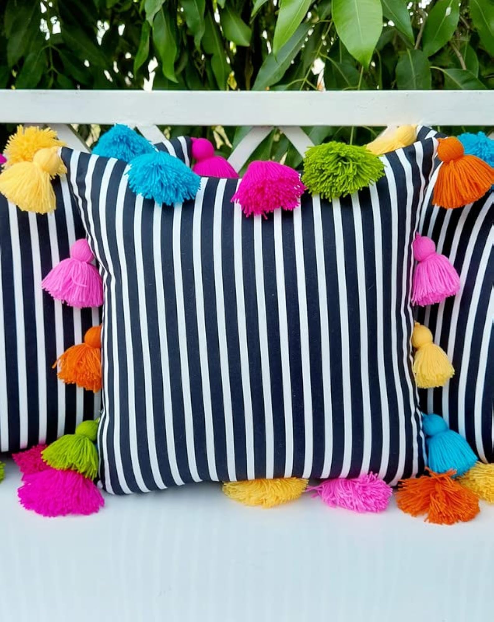 Boho Multicolour Black Cushion Cover (12X12)