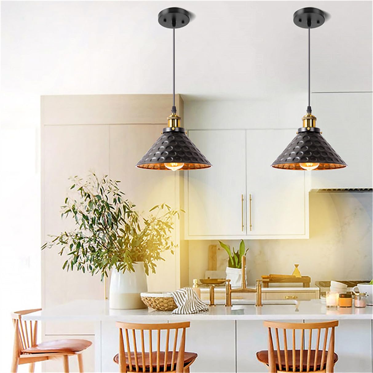 Lampada A Sospensione Vintage In Stile Rustico Con Paralume Nero