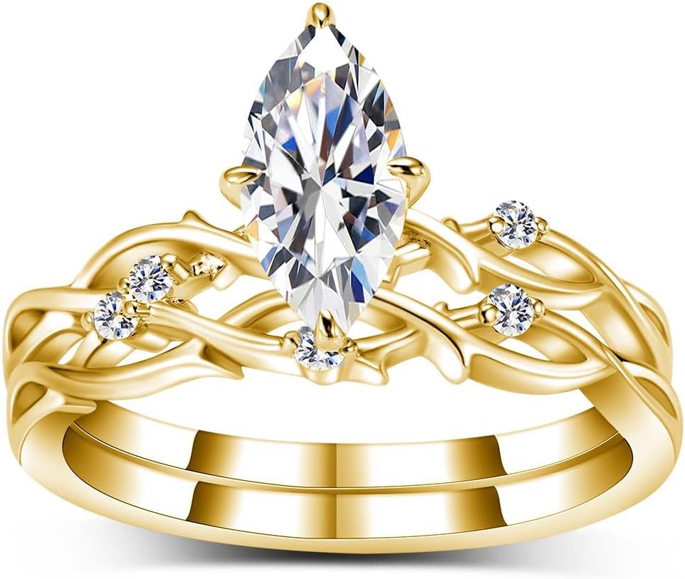 1/2/3CT Solitaire Wedding Ring Set Marquise-Cut Moissanite Bridal Sets GRA Certified,Infinity Twisted Engagement Ring Sets for Women 10K 14K 18K Real Gold Jewelry Gift for Anniversary Wedding Free Engraved