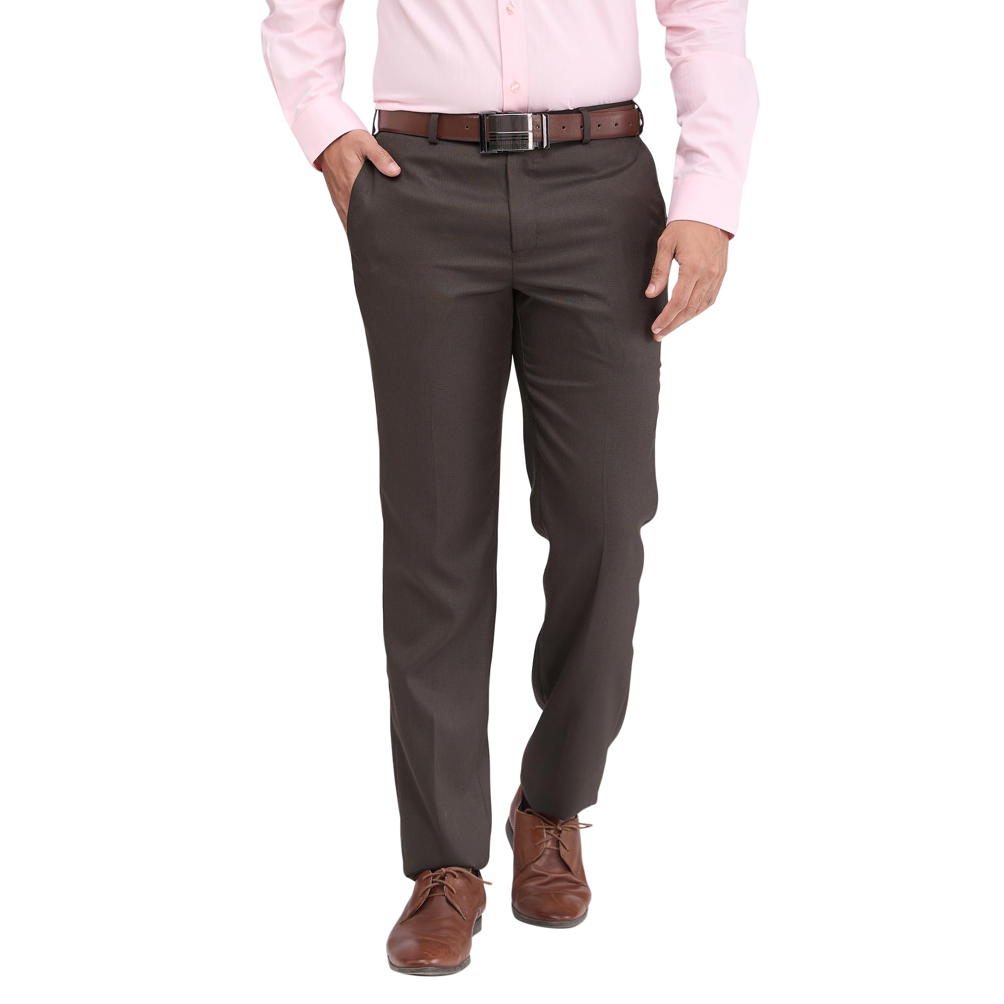 park avenue Men's Regular Fit Mid Rise Structure Pattern Poly Viscose Blend Flat Front Formal Trouser-picture-12