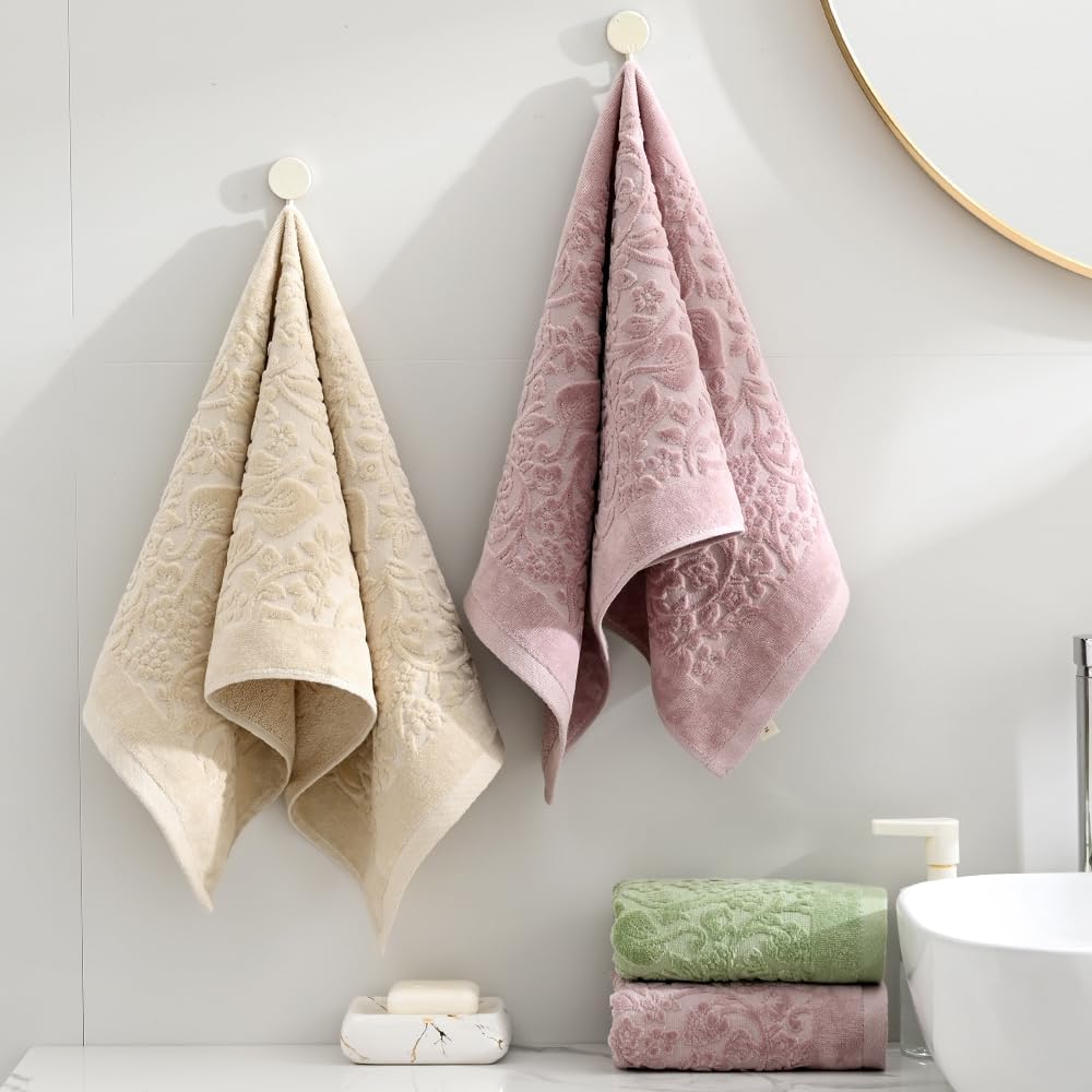 sense gnosis Jacquard Full Embossed Velvet Floral Vine Pattern Hand Towel Set of 2 Super Soft 100% Cotton Highly Absorbent Decorative Hand Towels for Bathroom Spa 13x 29 Inch, Purple - Image 6