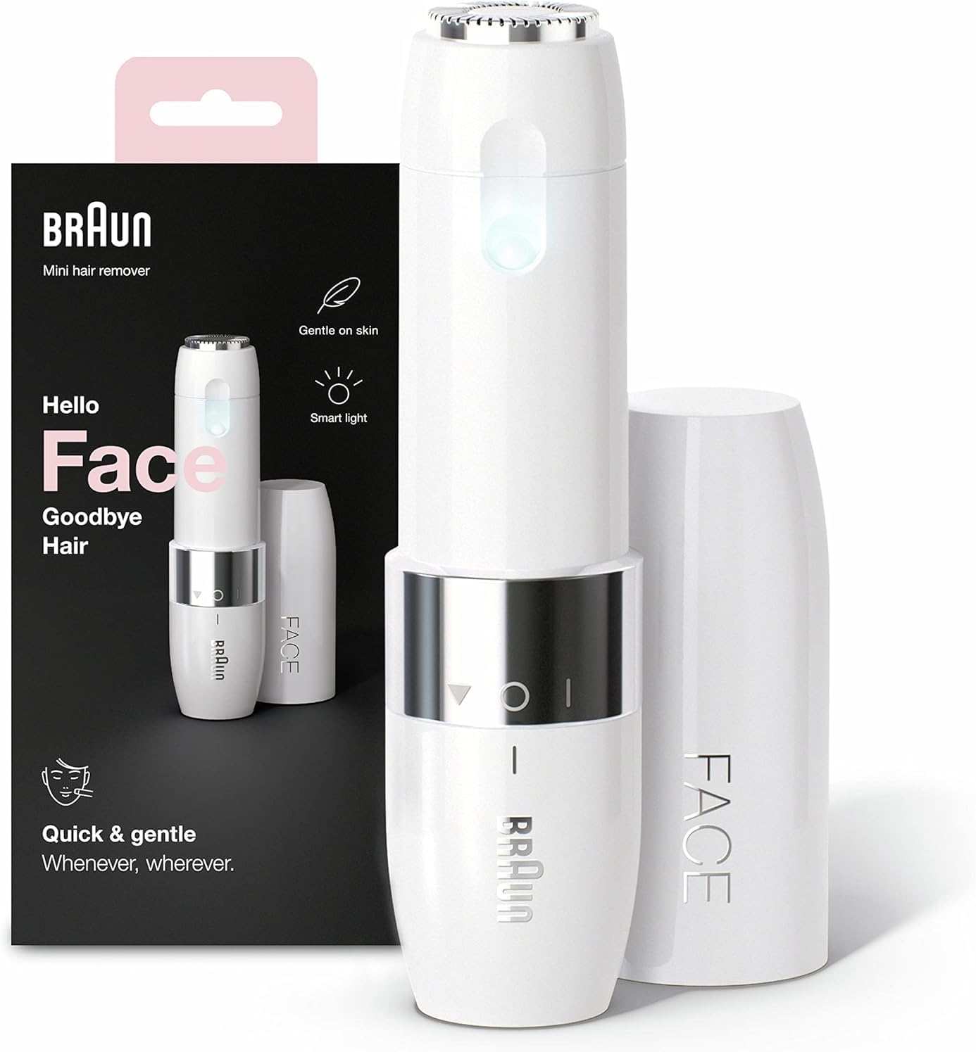 Braun Face Mini Hair Remover FS1000, Electric Facial Hair Removal for Women, Lady Shaver,Finishing Touch for Upper Lips, Chin & Cheeks, for Easier Makeup Application, with Smartlight, White