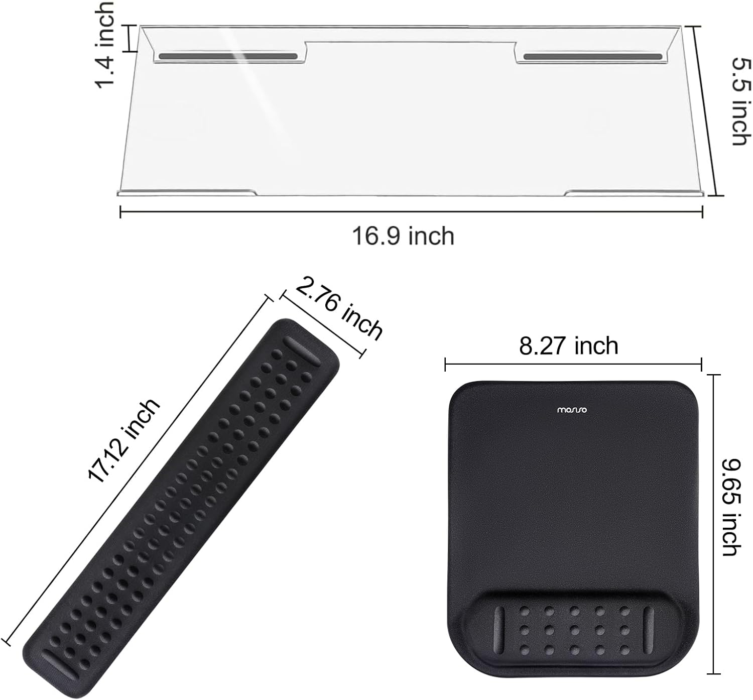MOSISO Computer Keyboard Stand&Wrist Rest Support for Keyboard &Mouse Pad Set, Ergonomic Massage Wrist Rest Set, Easy Typing Working Acrylic Clear Stand for Office Home, Black