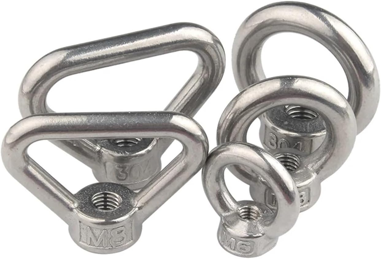 Triangle Ring nut 10pcs a lot 304 Stainless Steel M5/M6/M8/M10/M12 Eye Nut Marine Lifting Eye nut Ring Nut Loop Hole for Cable Rope Lifting (Color : Round, Size : M8 (10PCS a lot))