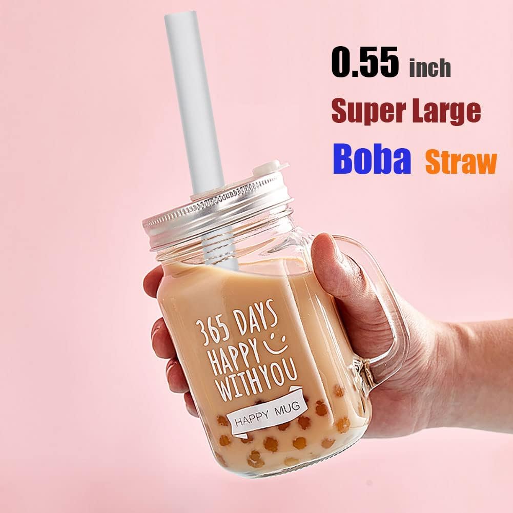 ALINK Reusable Clear Silicone Boba Straws, 4-Pack Extra Wide Smoothie Straws for Bubble Tea/Shakes/Tapioca Pearls with Cleaning Brush and Carrying Case
