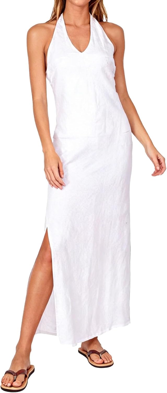 Amazhiyu Women's Linen Summer Splits Bodycon Maxi Dress Halter Backless Dresses