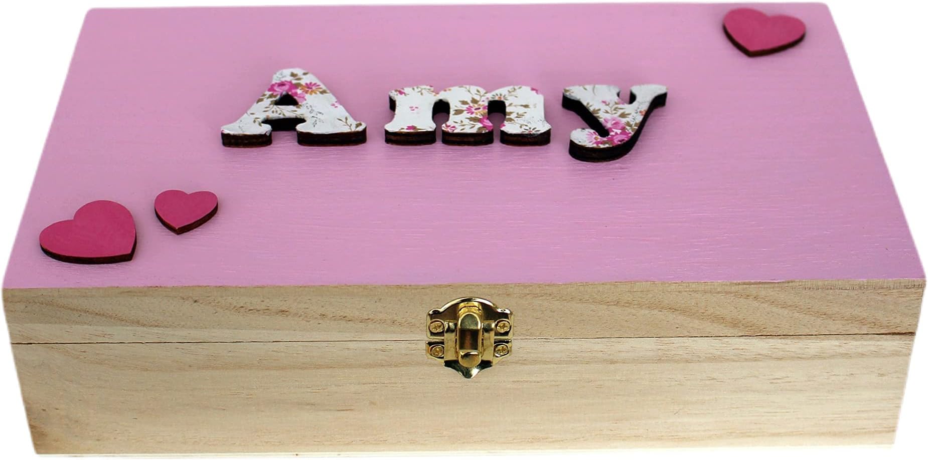 Personalised pink wooden box with or without secret lockable diary and mermaid pencil, birthday gift, flower girl gift