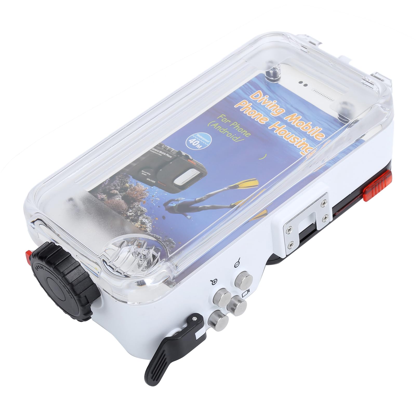 Carcasa para Teléfono Subacuático con Junta Tórica de Ajuste a Presión para Protección Impermeable de 40 M/131 Pies, Funda Protectora Subacuática para Teléfono para Buceo/esnórquel, Blanco,
