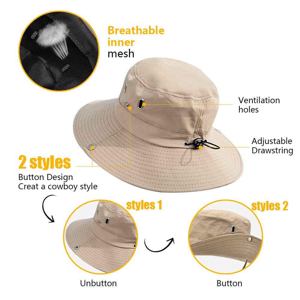 Sombrero de Sol para Mujer Sombrero Al Aire Libre UV Protección Verano Gorro de Pescador para Playa Senderismo Safari Playa de ala Ancha 54-59CM（#1）