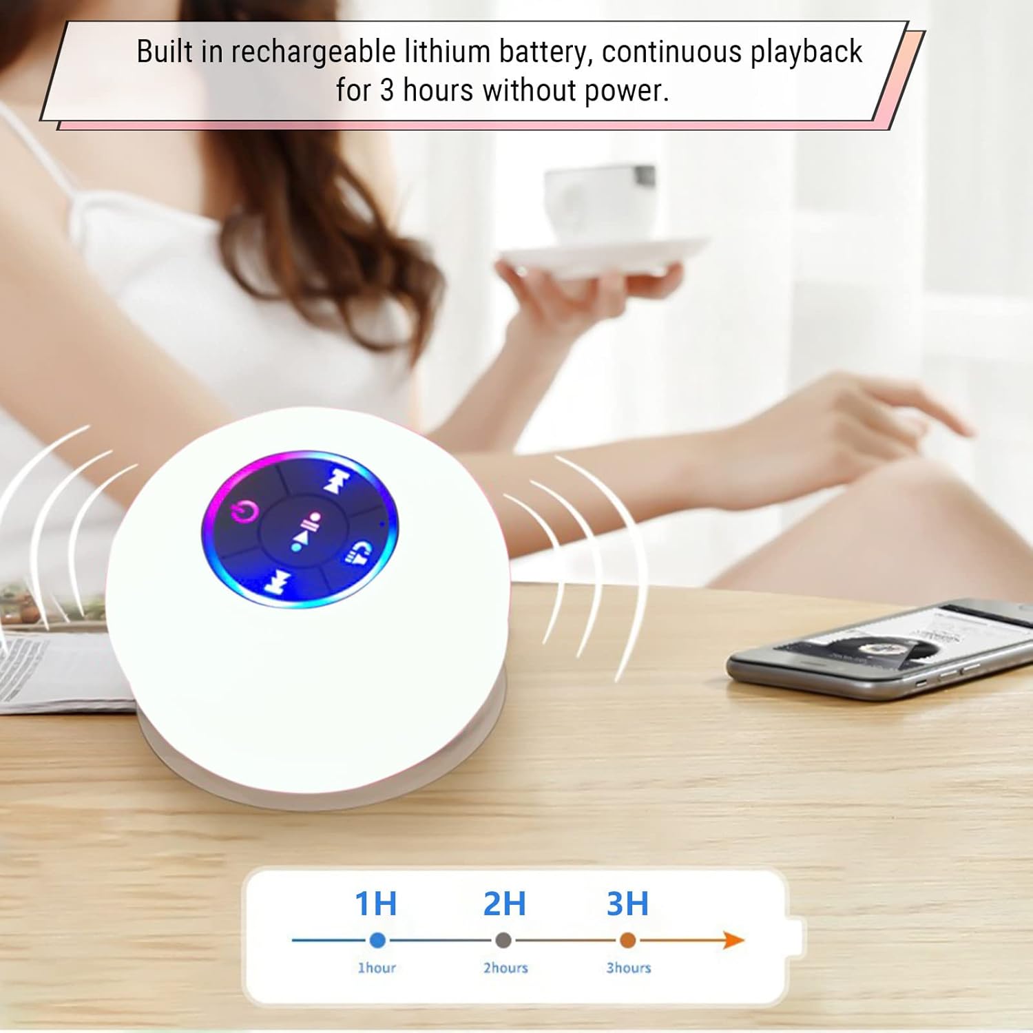 shower bluetooth speaker ip7 waterproof wireless speaker with suction cup portable handsfree 360 hd surround sound led light mini speakers built i