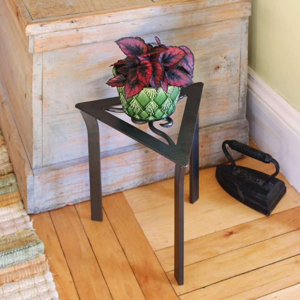 Graphite Wrought Iron Triangular Plant Stand Set, 12"H