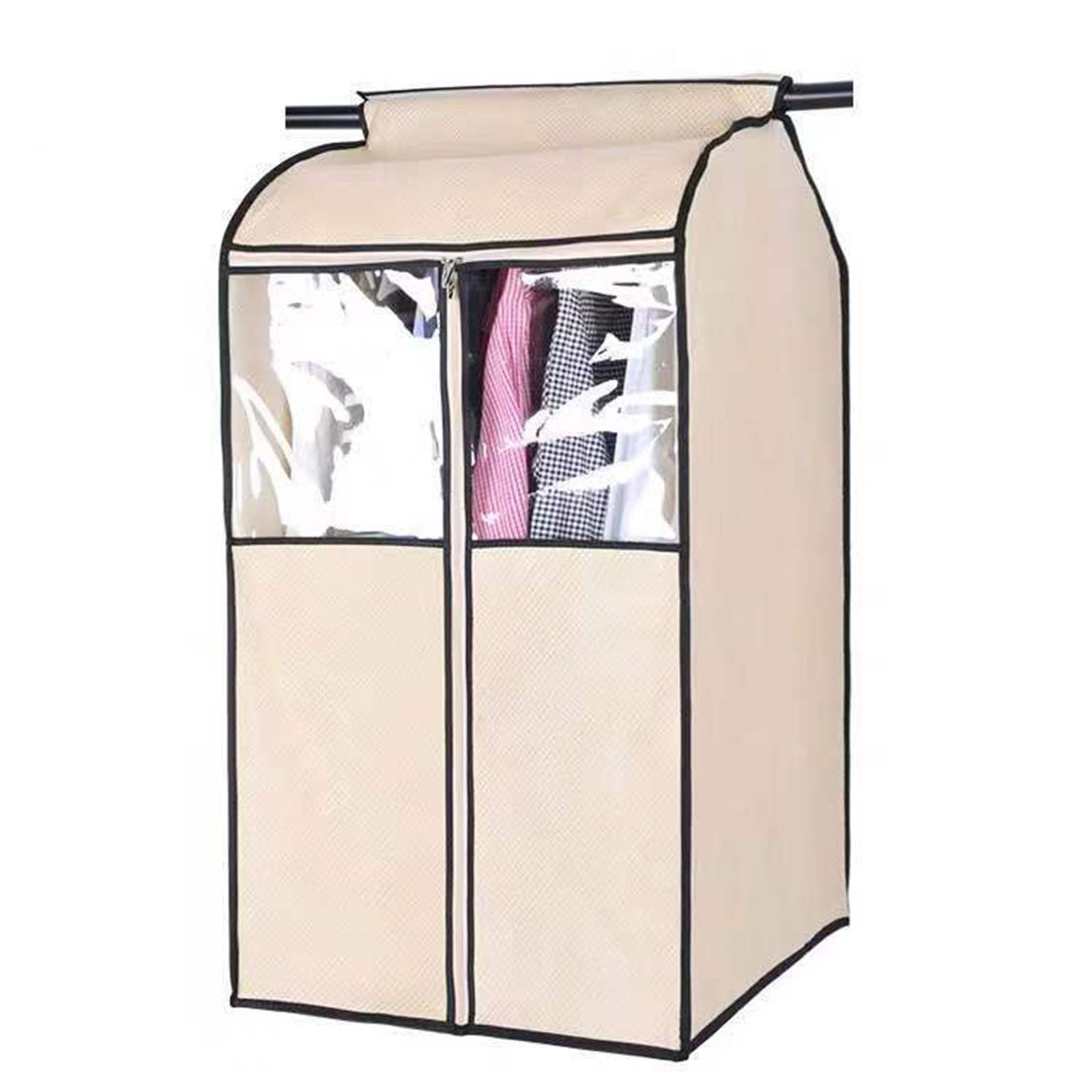 Kleidersack 1 Stück Transparente Aufbewahrungstasche Für Anzüge Mit Sichtbarem Fdickter Vlies-Garderobenständer Mit Durchgehendem Reißverschluss Für Den Heimgebrauch, 78 * 52 * 100 cm, Beige