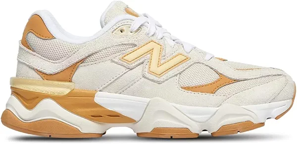 New Balance 9060 Big Kids Shoes (Sea Salt Tan Yellow, 4)