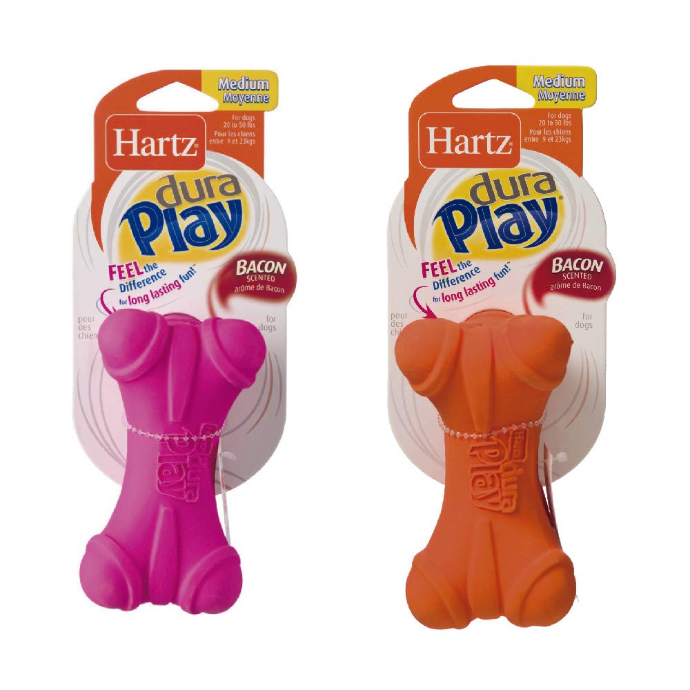 HartzDuraplay Bacon Flavored Bone Dog Toy Medium (Assorted) (Pack of 2)