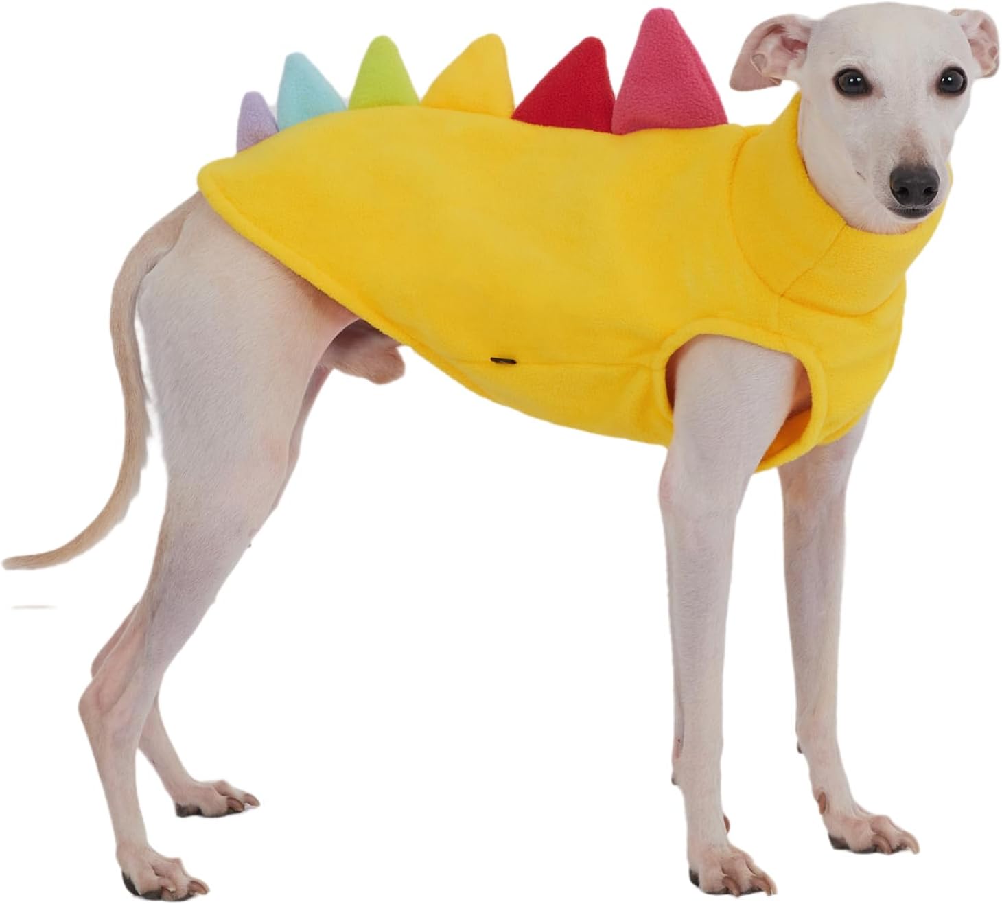 Italian Greyhound & Dachshund Dog Fleece Dinosaur Sleeveless Onesie, Cozy Turtleneck Costume Outfit for Mini Dachshund Italian Greyhound Whippets (Yellow, Medium)
