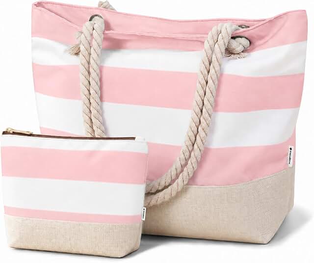 Vavabox Initial Beach Tote Bag for Women
