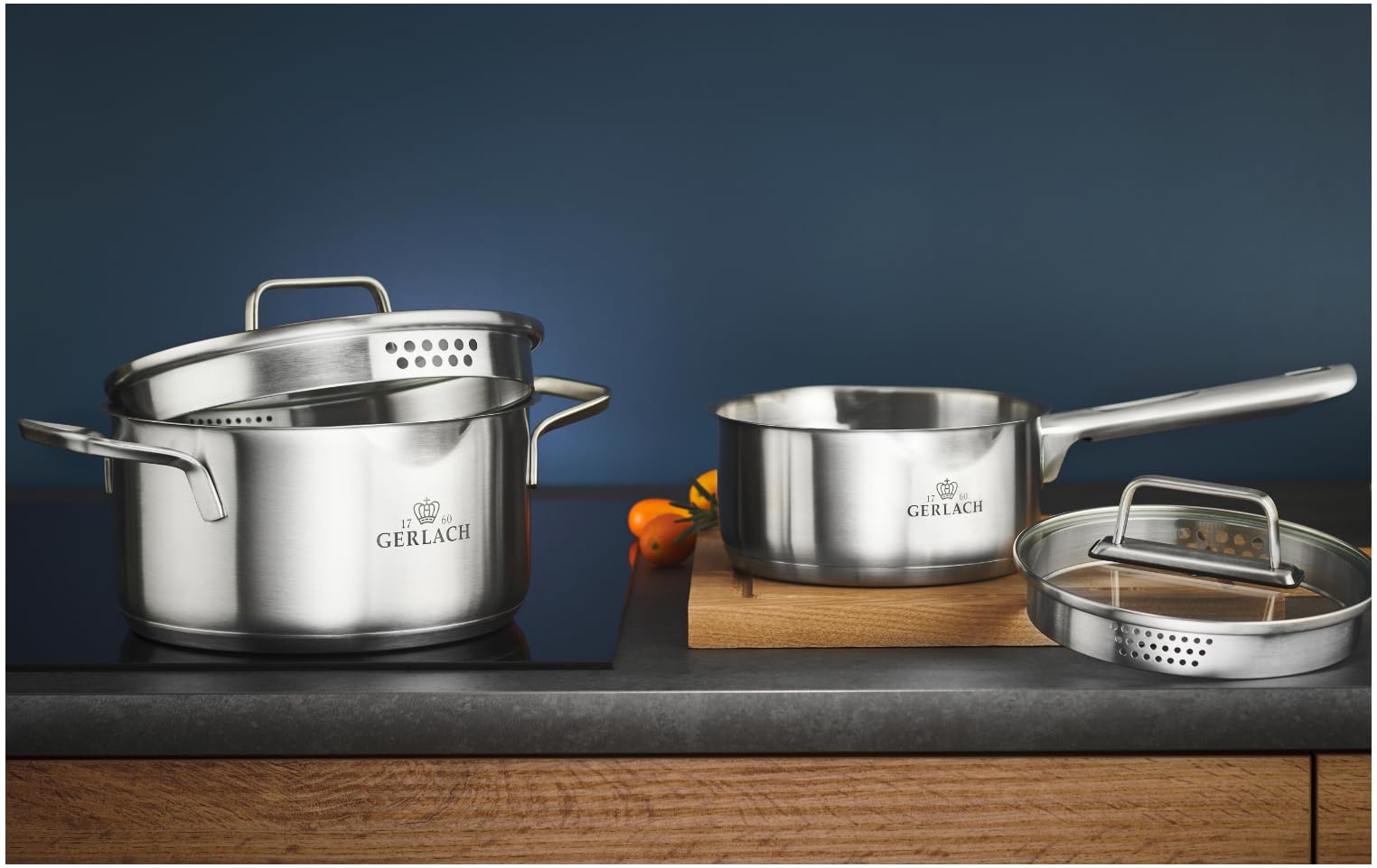 Gerlach 1760 Olla 10 L de Cerámica, Inducción Eléctrica, de Gas, para Horno, para Carne, Diámetro 28 Cm, Tapa de Cristal, Templado Ambiente