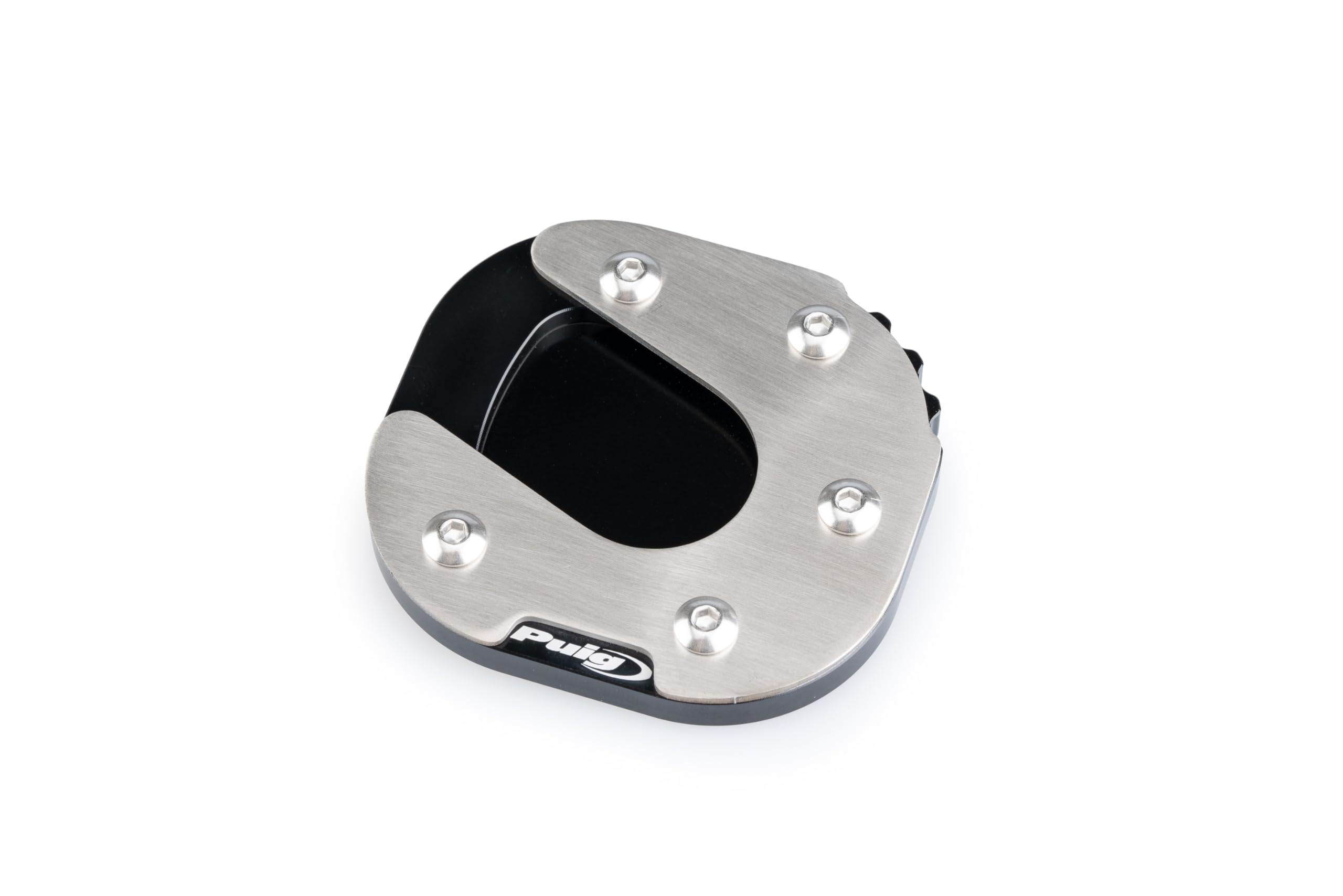 Puig 21670N Extensión Pata de Cabra con base ampliada en acero inoxidable y aluminio mecanizado para mayor estabilidad en superficies irregulares, Negro