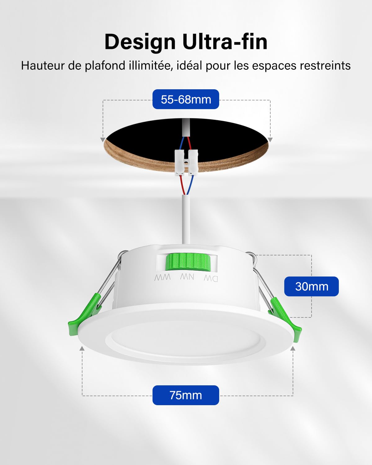 Leselux Spot LED Encastrable 230V, Trou 55mm - 68mm, 4W Spot Salle de Bain IP44 Blanc Chaud 3000K Blanc Neutre 4000K Blanc Froid 6000K, Spots de Plafond Extra Plat pour Salon, Cuisine, Lot de 10