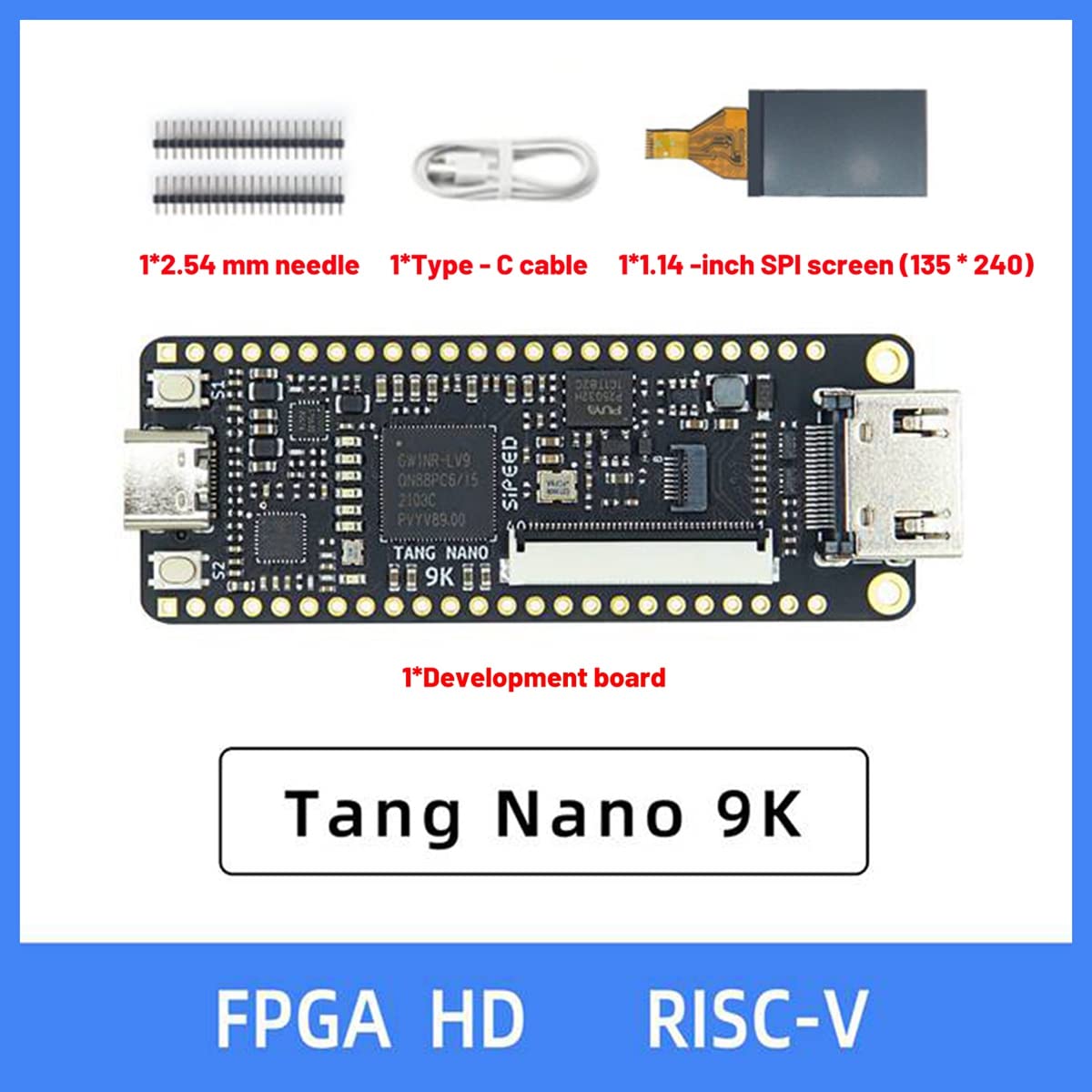Produktbild von Qwertfeet Nano 9K FPGA GW1NR-9 Entwicklungsboard – Mit 1,14“ SPI Display & 2,54 Mm Header – Für RISC-V & Logikdesign