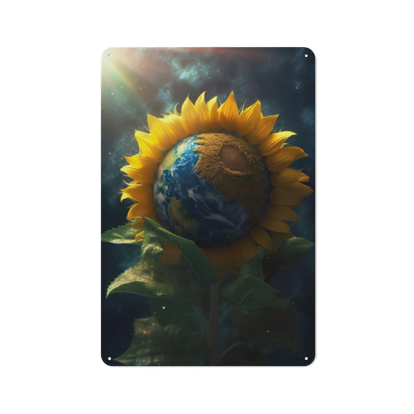 Junmoney Sunflower Earth Galaxy Sun For Studio Or Craft Room, Rustic Metal Wall Sign 30X20cm, For Vintage Wall Decor Fans, For Metal Sign Collectors