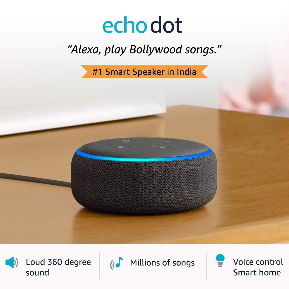 Certified Refurbished Echo Dot (3rd Gen), Black – Smart speaker with Alexa – Like new, backed with 1-year warranty
