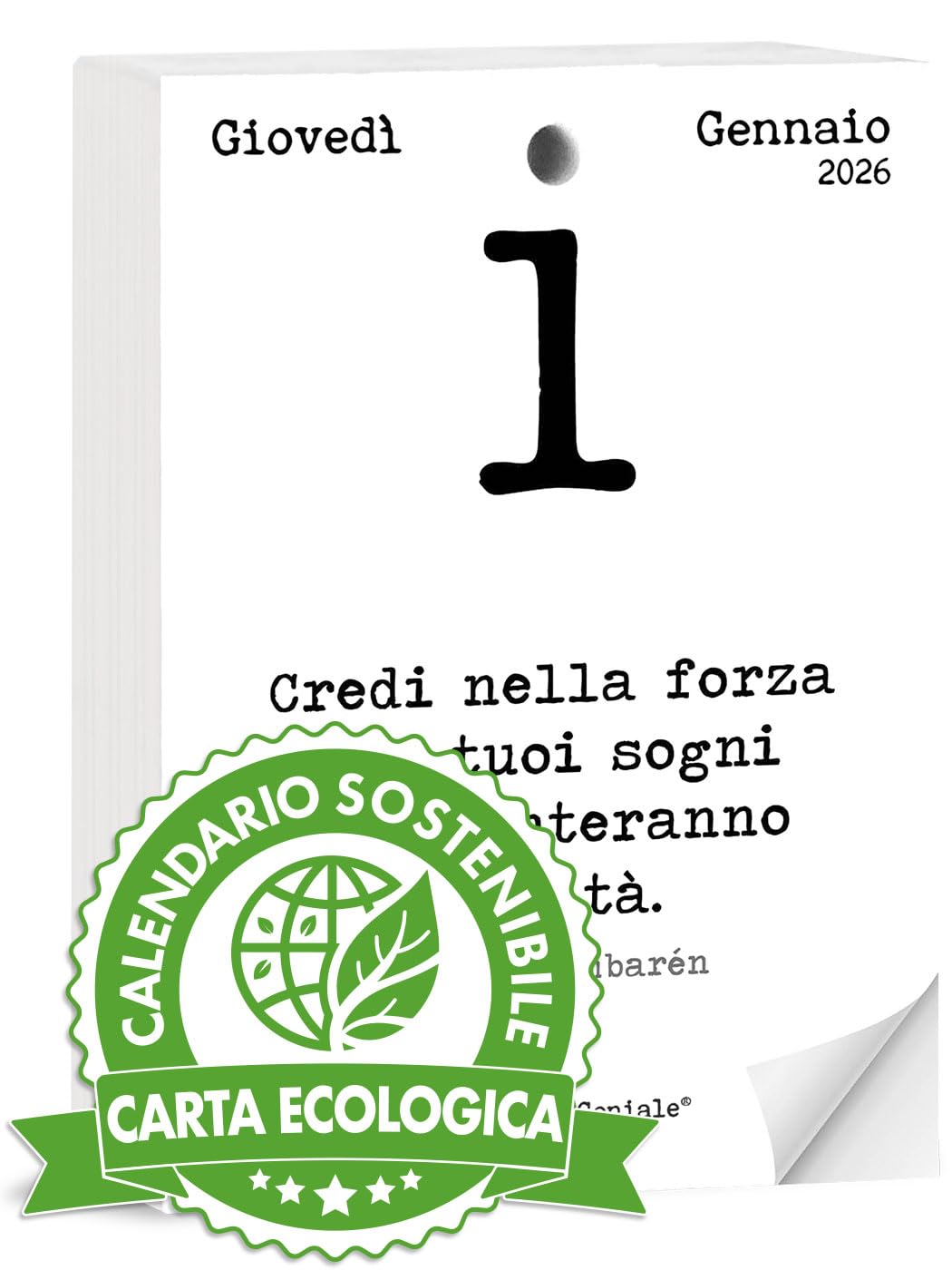 Calendario Geniale 2026. Il Primo e L’Originale. Idea Regalo Filosofico. Calendario Eco Sostenibile da tavolo con scatola regalo. Ogni giorno Frasi Filosofiche. Bonus digitali. Ricarica 10 x 14 cm.