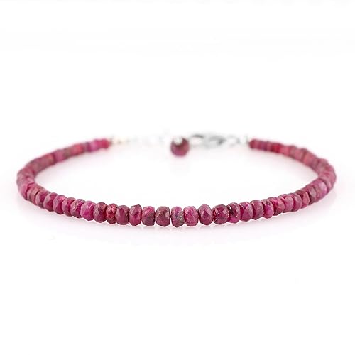 Natural Ruby Gemstones Bracelet, Faceted Roundelle Beads, 925 Sterling Silver, Rhodium Plated, Birthstone, Chakra Healing Crystals, Handmade Women