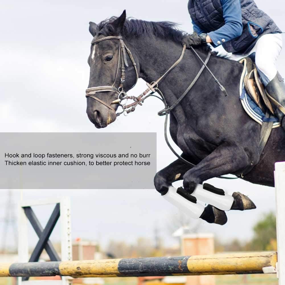 4 Pezzi Paragambe del Cavallo, Paratendini del Cavallo, Paranocche del Cavallo, Guscio in PU Bianco Protezione della Gamba Anteriore del Cavallo Protezione Avvolgente Attrezzatura