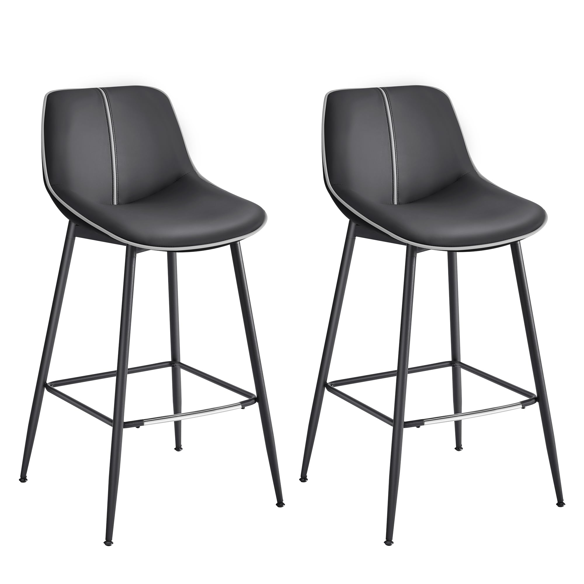 VASAGLE Bar Stools Set of 2, Bar Height Bar Stools with Back, Ergonomic Backrest, Synthetic Leather, Metal Legs, 28.7-Inch Tall Stools for Kitchen Island Home Bar, Ink Black ULBC888B01