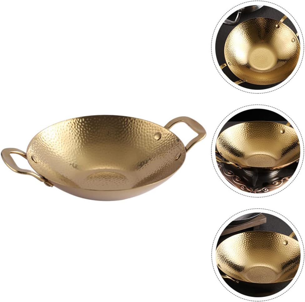 CALLARON Stainless Steel Cooking Pan Double Handles Hammered Design Portable Ramen Pot for Home and Restaurant Use Easy to Clean Kitchen Cookware