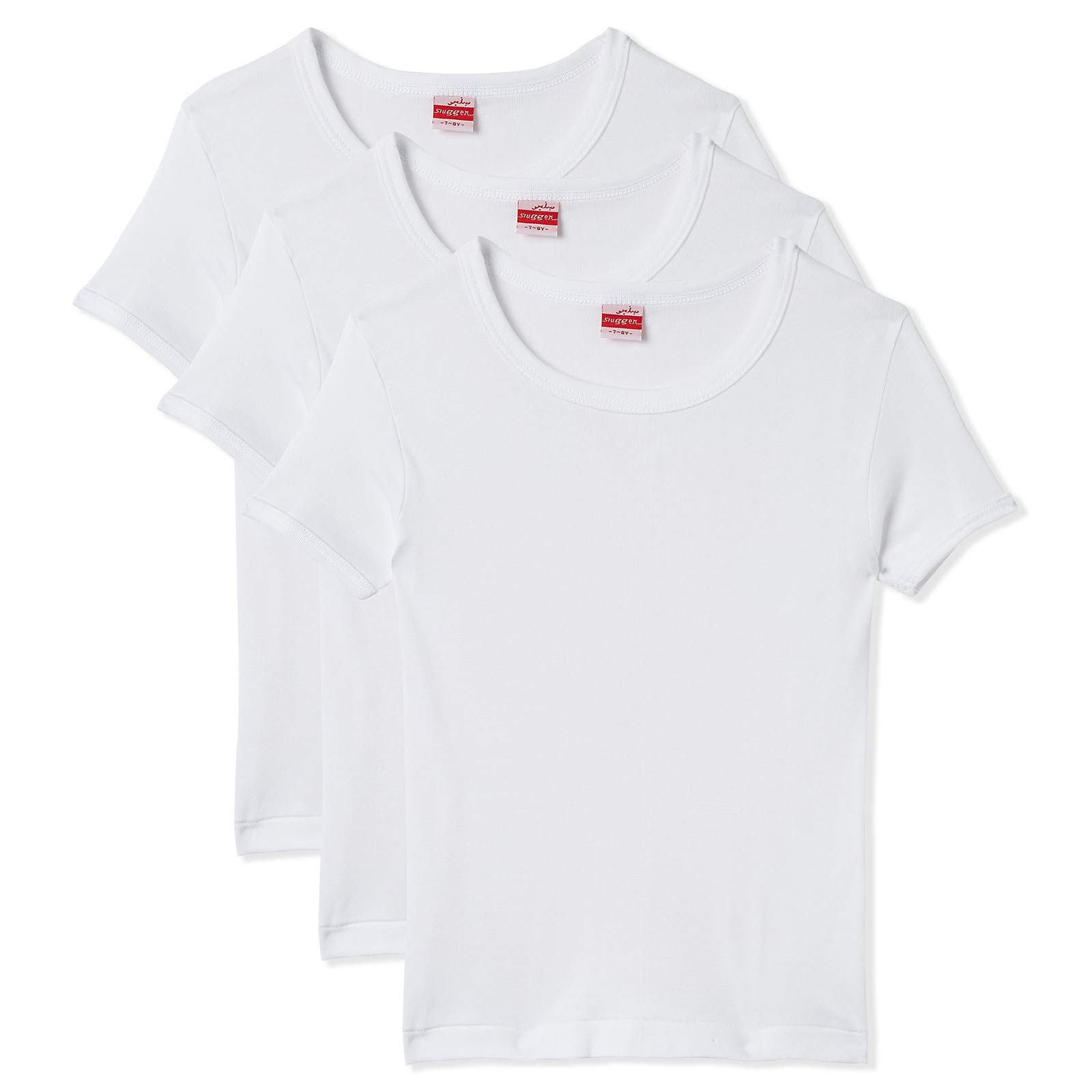 Cotton Undershirt For Boys, Round Neck, White, 3 Piece Pack
