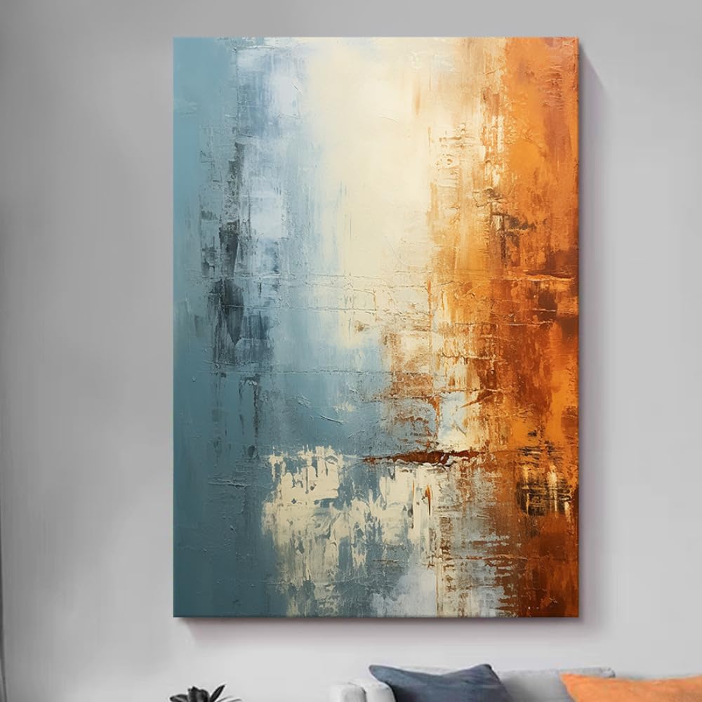 IXEHOH Große Moderne Abstrakte Leinwandbilder für Wohnzimmer, Blau und Orange Landschaft Wandkunst, Ästhetische Wandbilder, Leinwanddruck für Schlafzimmer und Büro 70x100