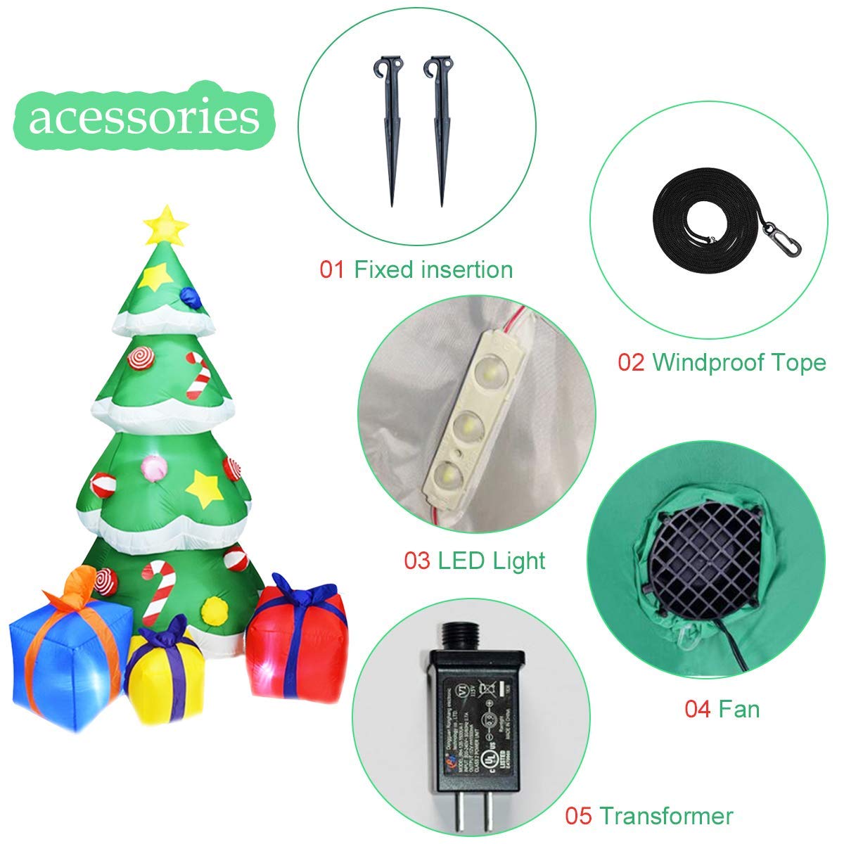 2,1 m Opblaasbare kerstboom Kerst Opblaasbare Outdoor Decoraties met Interne LED Lichten voor Tuin Yard Gazon Party Xmas Decoratie, Gloeiende Vakantie Ornamenten Sfeer Supplies UK Plug