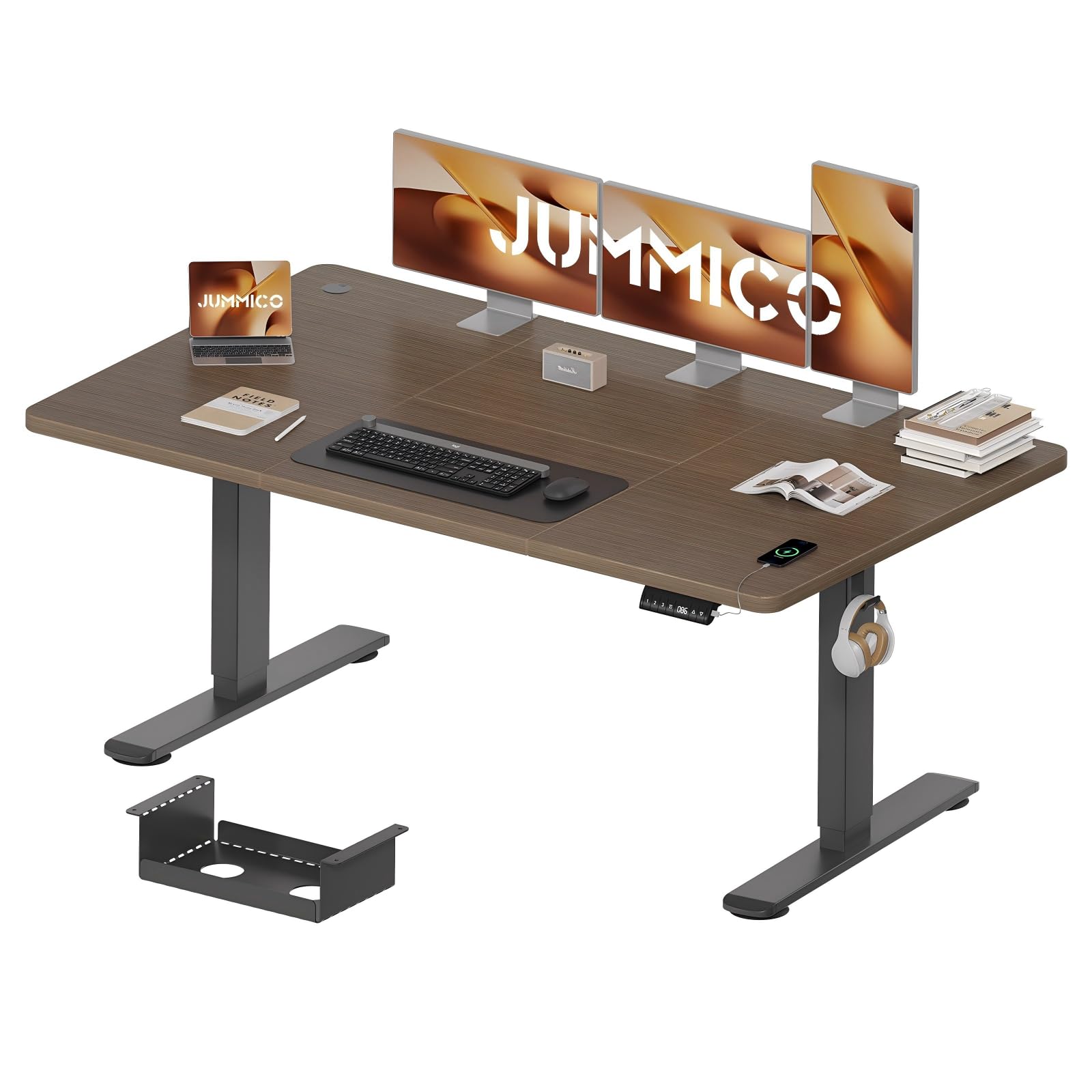 Jummico Höhenverstellbarer Schreibtisch 160×80 cm mit Kabelwanne & USB-Port
