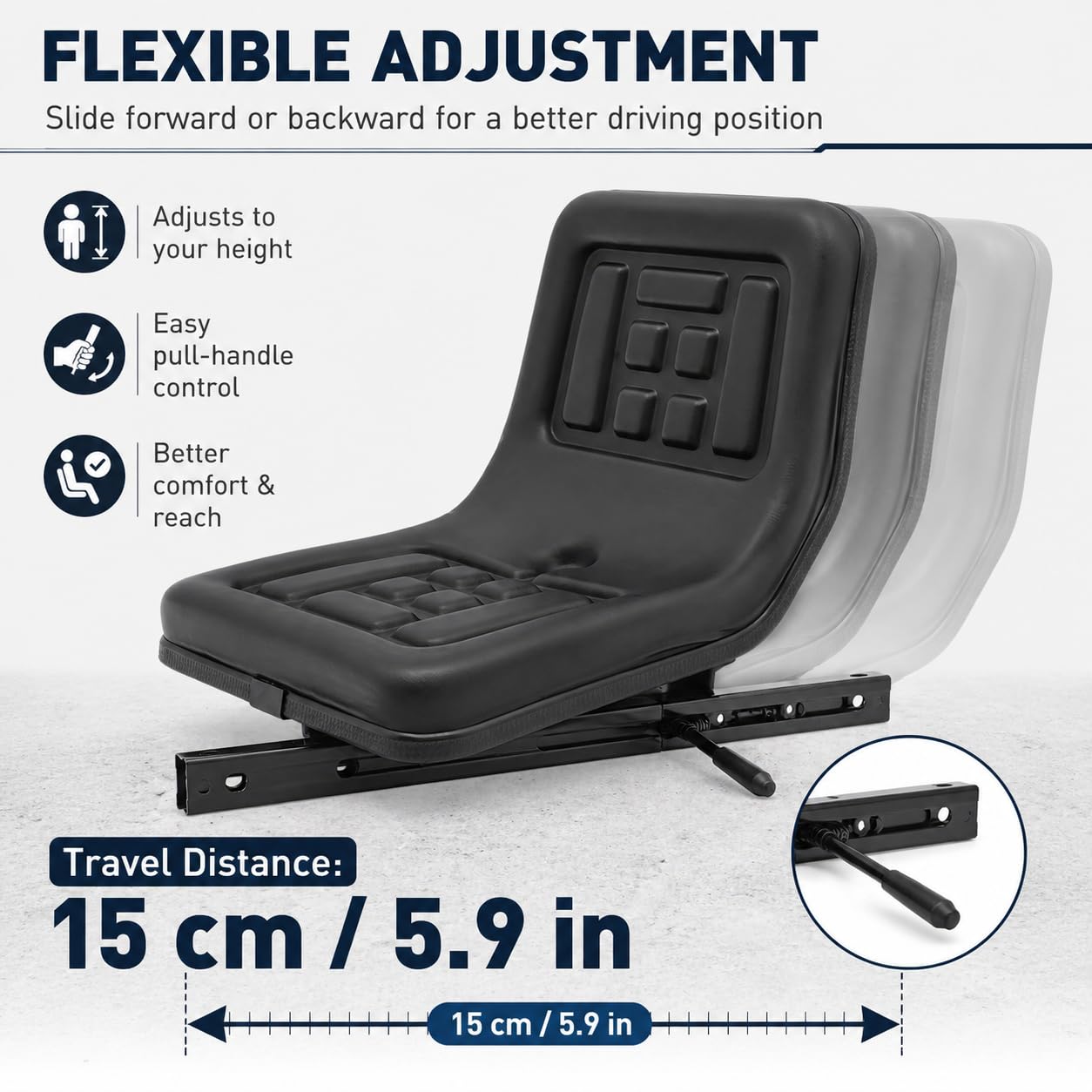 Seggiolino Universale per Trattore e Mini Escavatore - Imbottito, Impermeabile, per Carrello Elevatore - 36 x 35 x 30 cm, Nero