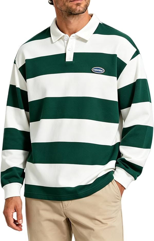 Wankang Suéter Extragrande para Hombre, Polo de Punto a Rayas con Cuello, Casual