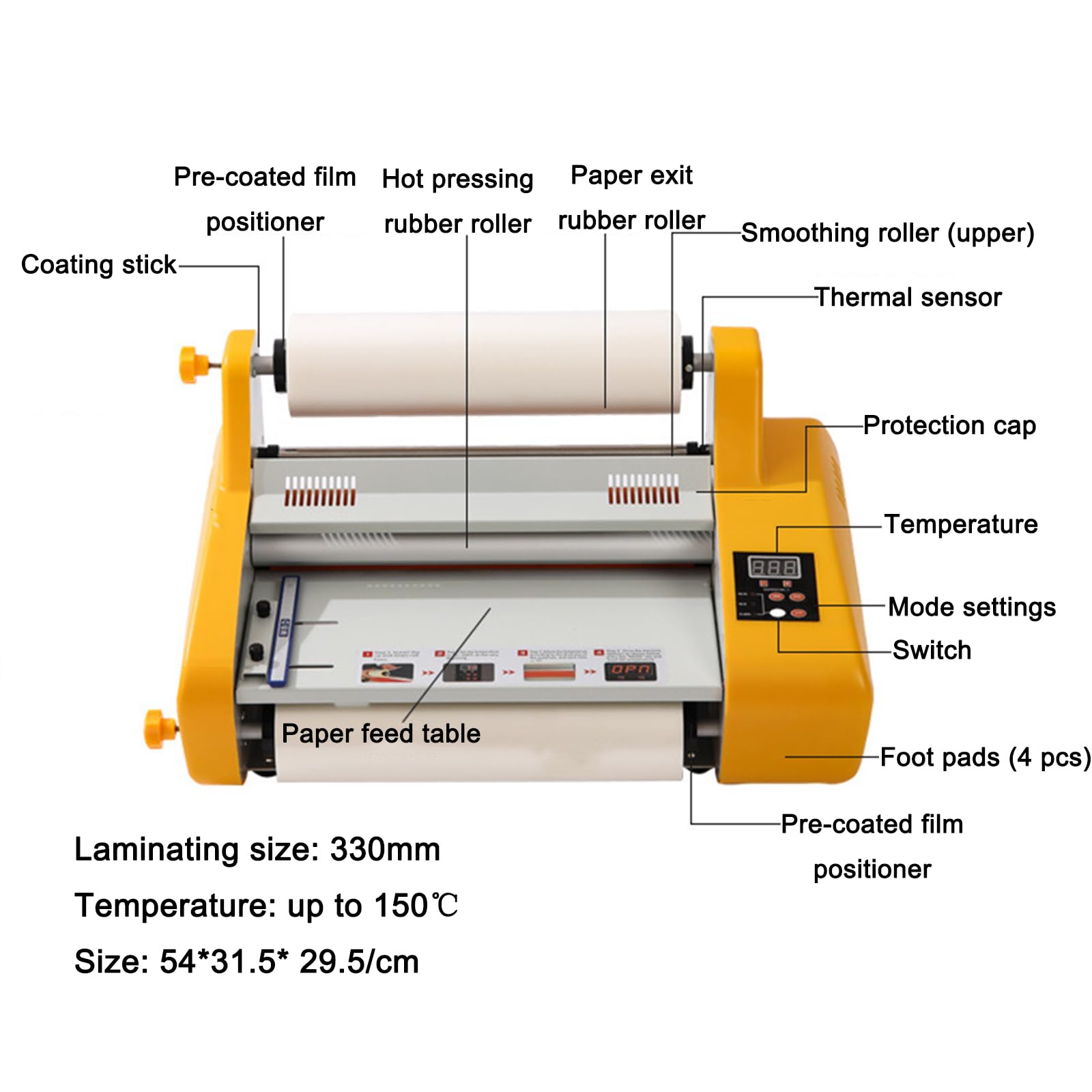 13-calowy laminator na gorąco i na zimno, jednostronna, dwustronna maszyna do laminowania, z 4 rolkami, maksymalna temperatura 150 ℃, do dokumentów, zdjęć, kart