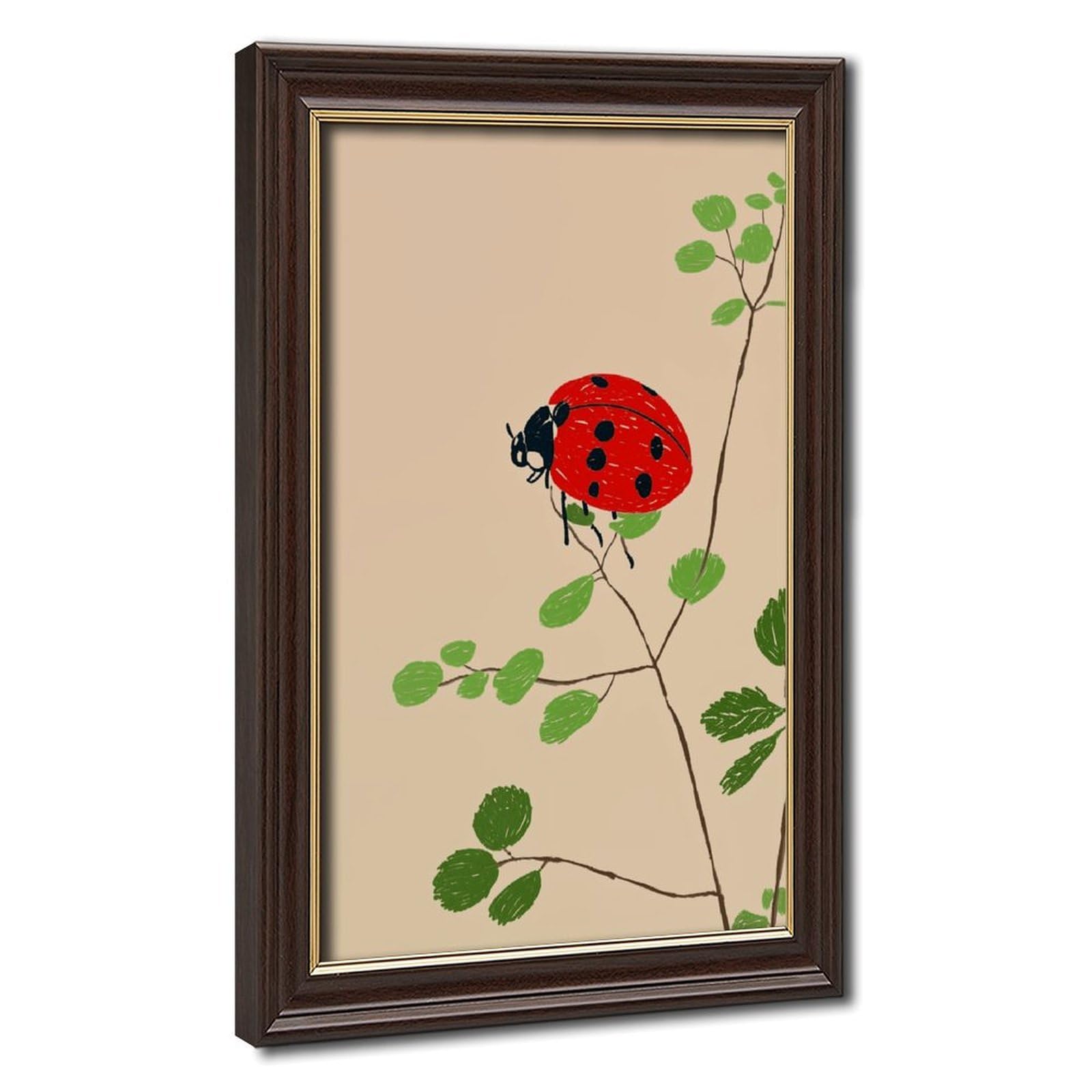 AYINUER Red Ladybug On Green Branch Canvas Poster for Bedroom Decor Gift