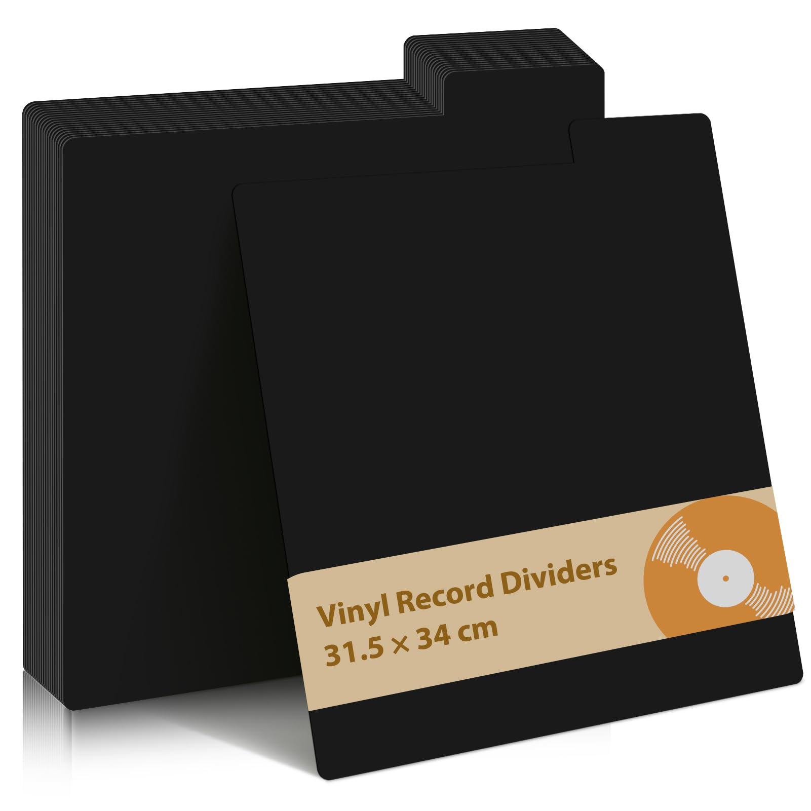 20 Pcs Vinyl Record Dividers for 12 Inch LPs, 0.73mm Sturdy Plastic Album Organiser Sheets with Index Tabs (31.5 x 34cm), Heavy Duty Reusable Blank Black Separators for Record Rack (Black)