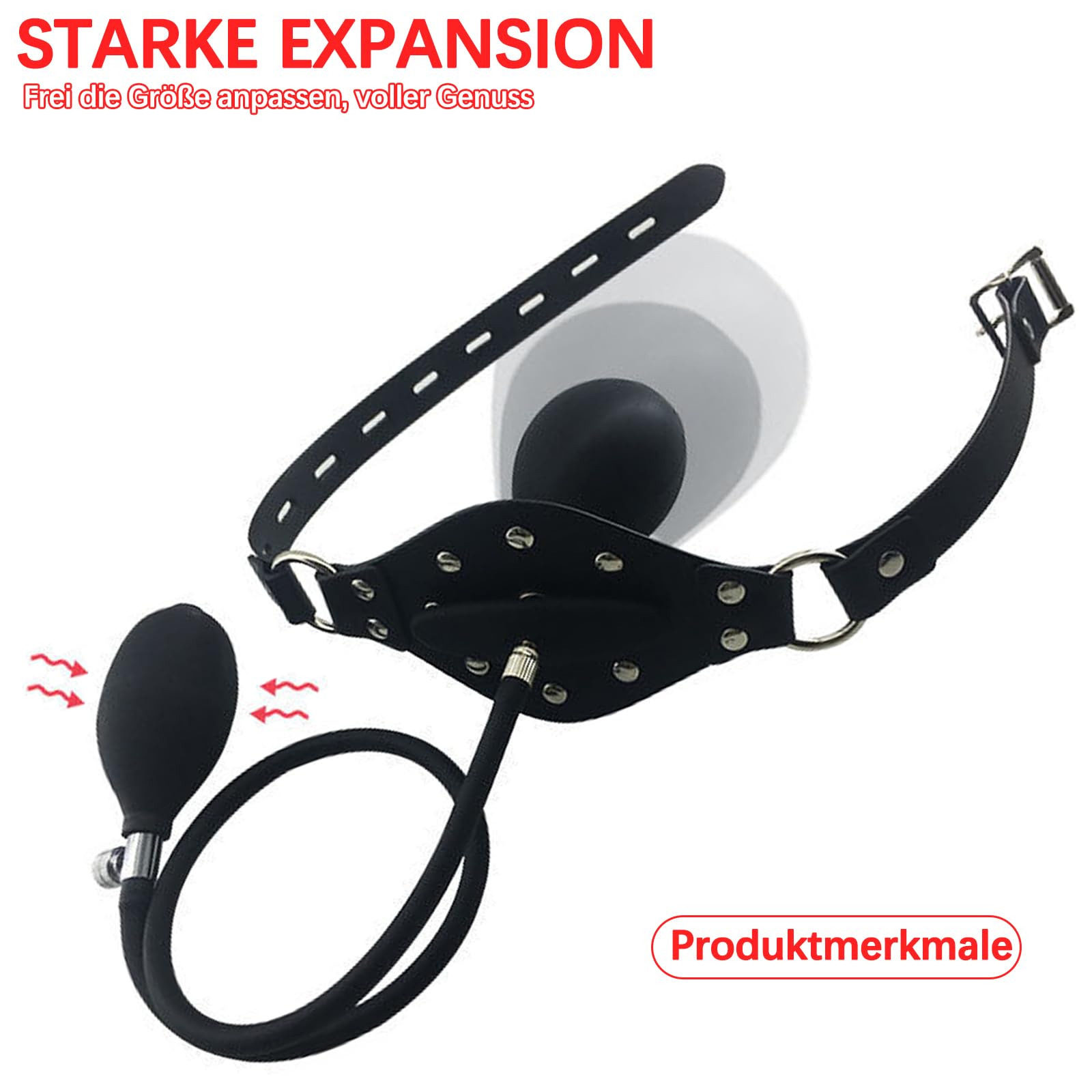 Bavaglio gonfiabile in silicone, gag BDSM sex toy per coppie, mouth gag ball regolabile per fetish uomini donne sesso estremo
