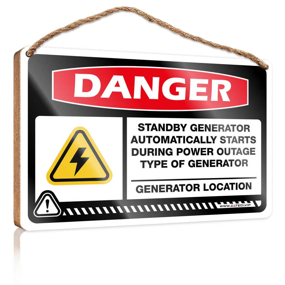 HMQW Spring Signs For Home Decor Danger Standby Generator Automatically Wooden Sign Funny Decor For Home Bathroom Door Signs For Home(23X35CM)