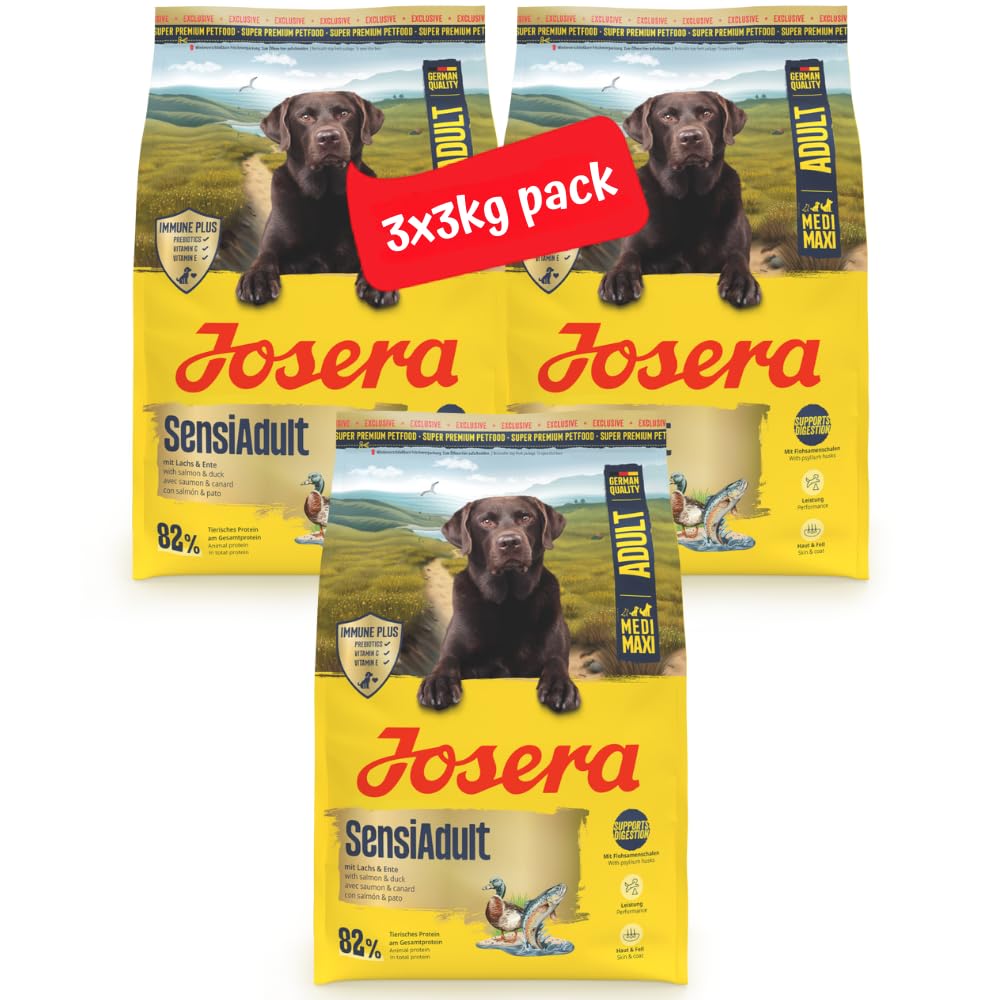 Josera SensiAdult complete dog food | For active dogs | Medium & large breeds | Immune Plus | Digestion support | Joint support | Herbs & fruits | 3x3kg