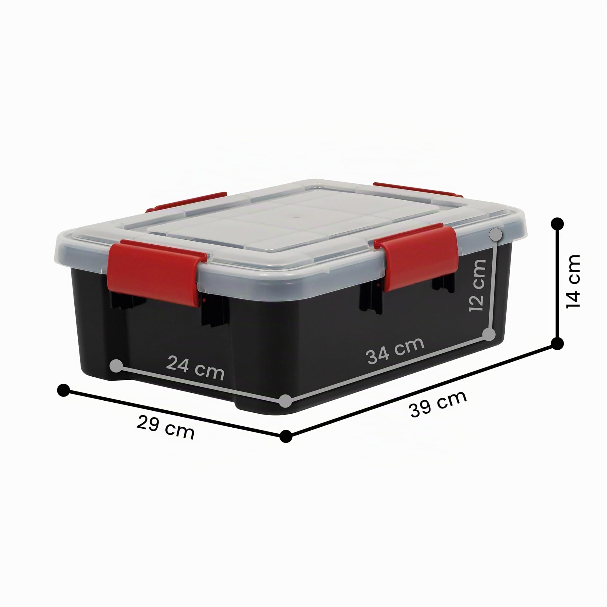 Iris Ohyama, Scatole Portaoggetti Ermetiche in Plastica, 10L, Set di 4, Nero, Coperchio Impermeabile, con Chiusura, Impilabile, Per Esterni, Garage, Vestiti, Antipolvere, Senza BPA, AT-S