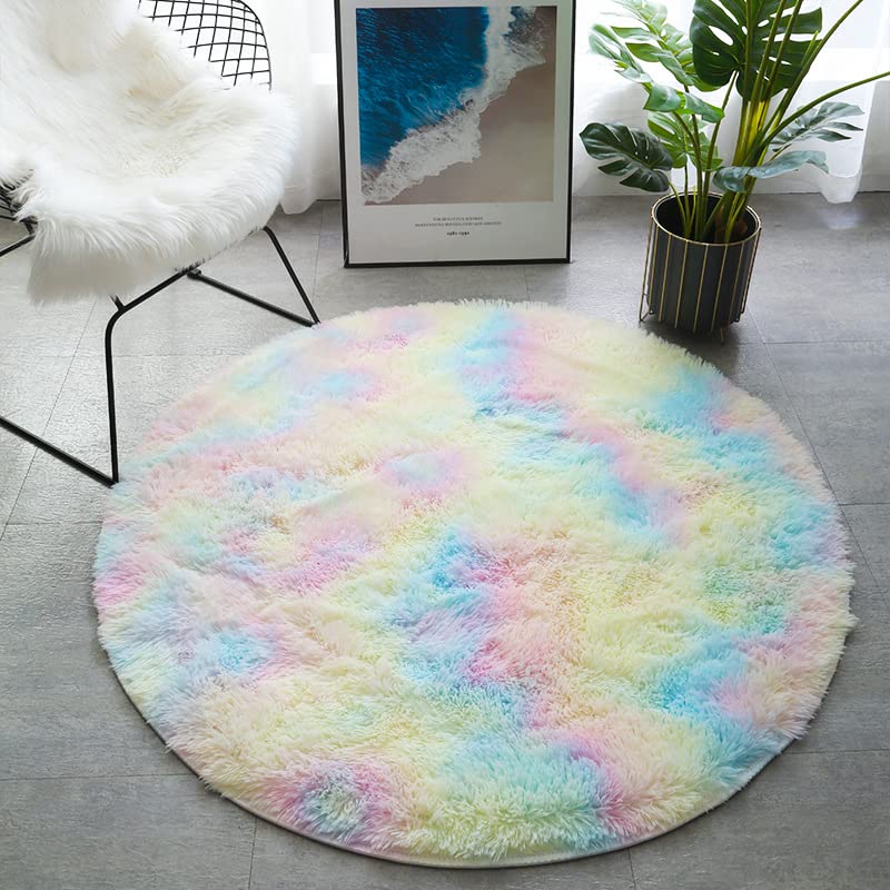 HUIXIZS Alfombra Redonda de Felpa teñida con Degradado de Alfombra, Alfombra mullida Moderna, Utilizada para alfombras de decoración de Sala de Estar y Dormitorio (80cm, Carmín)