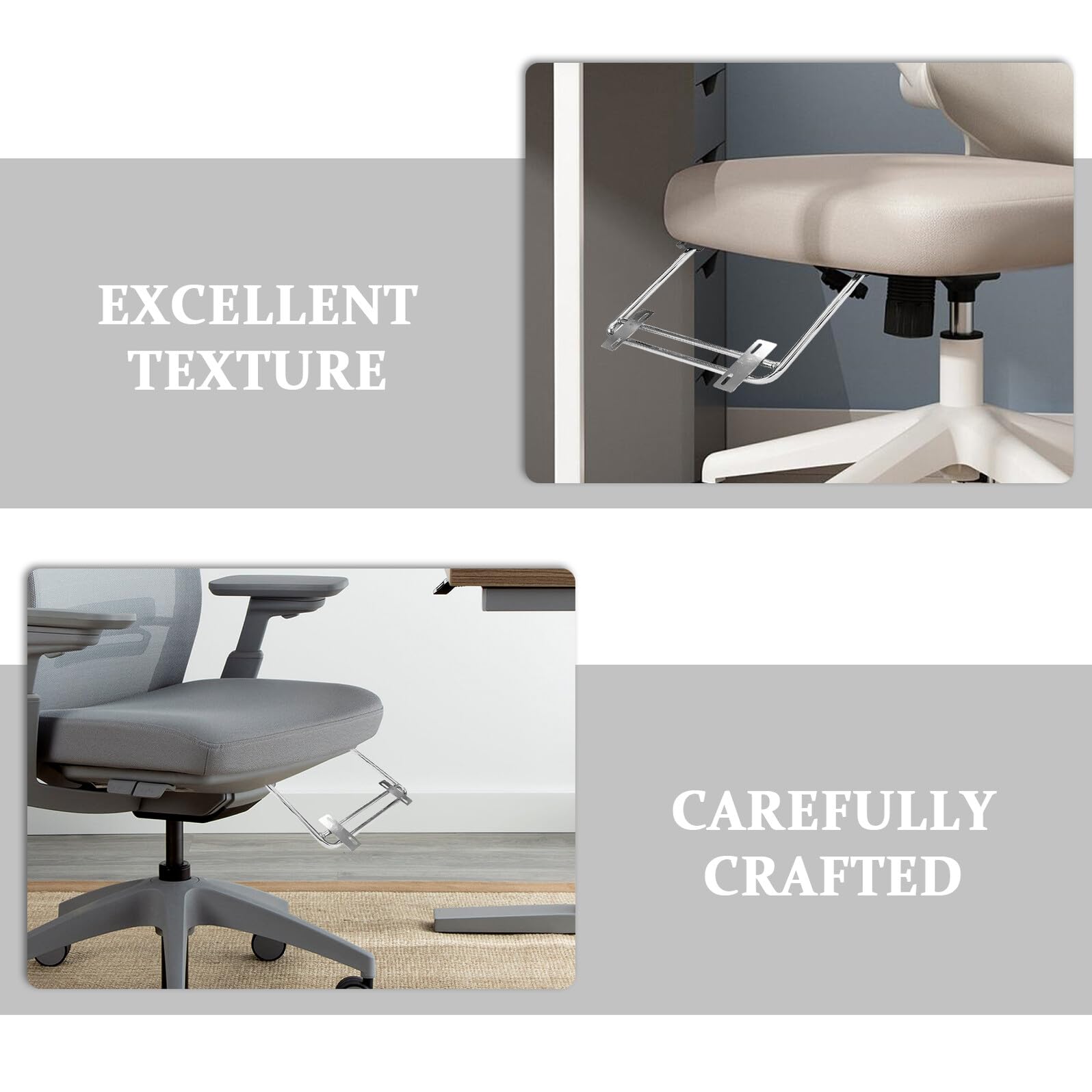 Reposapiés Ajustable para Silla de Oficina de Hierro Plata 2 Piezas | Mecanismo Giratorio, Instalación Sencilla, para Workspace y Home Office