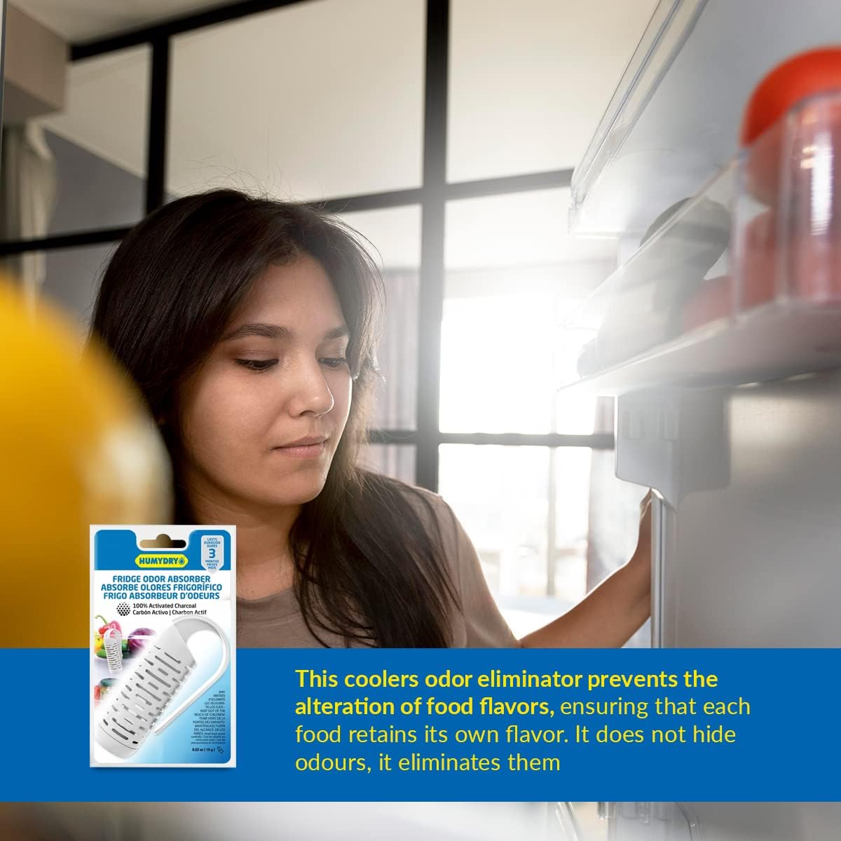 HUMYDRY® - Pack of 12 Natural Activated Charcoal Odor Eliminator Clips - For Refrigerator and Freezer - Fragrance-Free - Lasts 3 Months - Compact Design