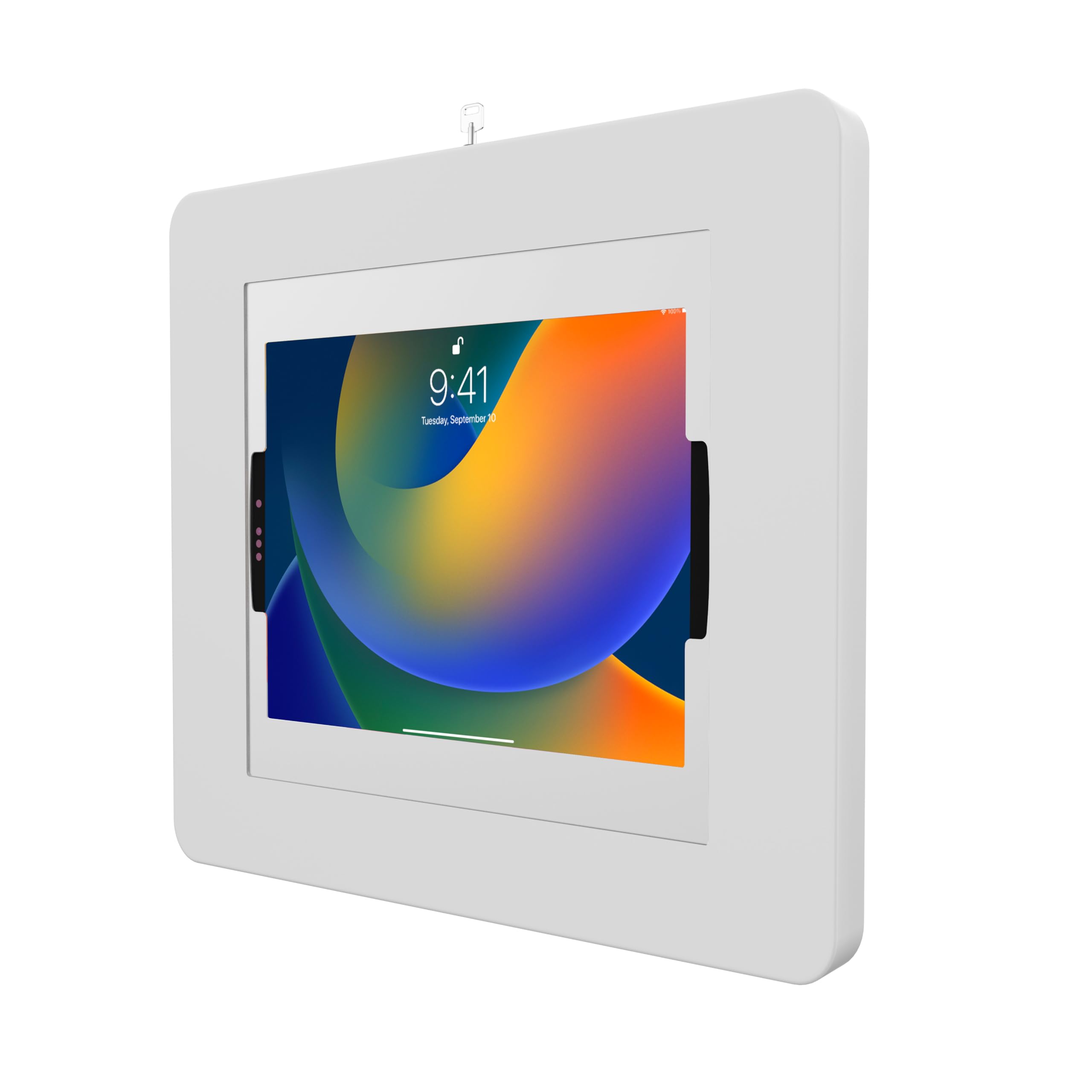 CTA Digital Locking iPad Wall Mount - CTA Anti-Theft Large Locking Tablet Enclosure w/ Key Lock and Interior Cable Routing for iPad Pro 12.9", Surface Pro 3, 4, 5, 6, 7, 8, X - White - (PAD-PLWW)