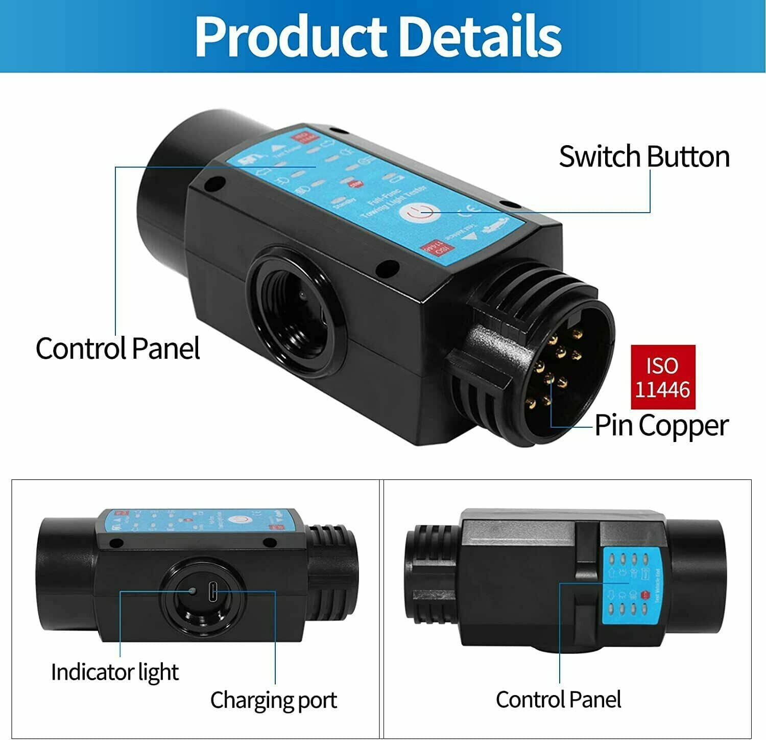 Trailer Tester 13 pin 2 in 1 Ricaricabile Luce Tester Illuminazione Presa Trailer